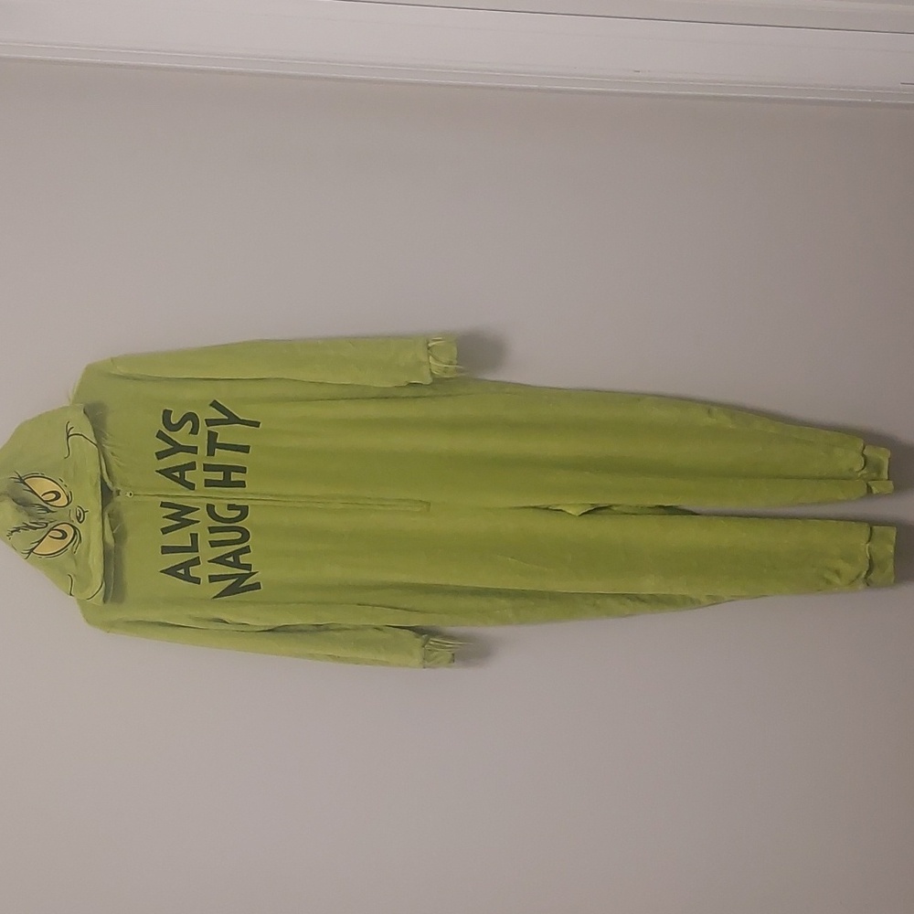 Dr. Suess Green Grinch Always Naughty One Piece Soft Union Suit Adult Large